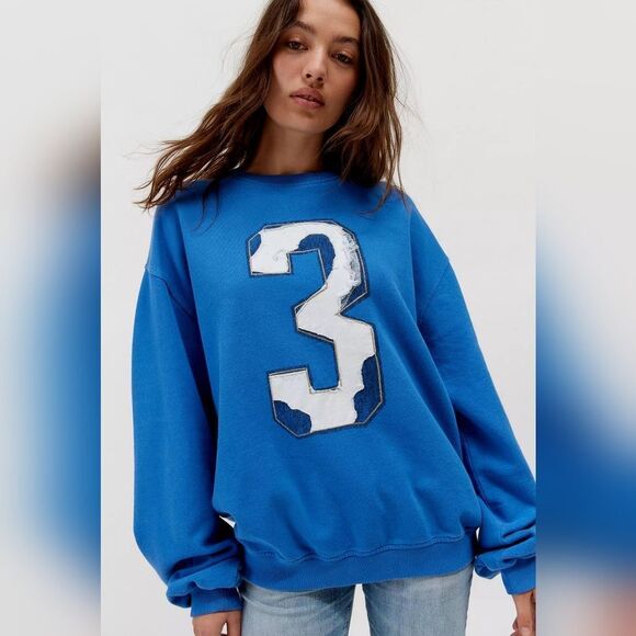 NWT blue Distressed baggy Sporty Crew Neck Sweatshirt size xs - Picture 4 of 5